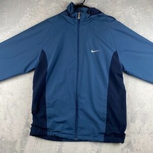 Nike Rain Jacket Mens Large Blue Softshell Full Zip Hooded Windbreaker Golf
